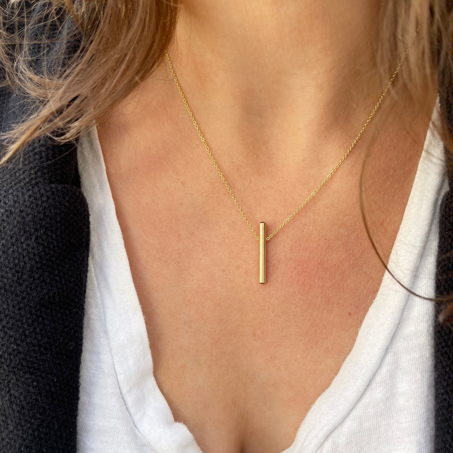 14k Gold Balance Beam Necklace