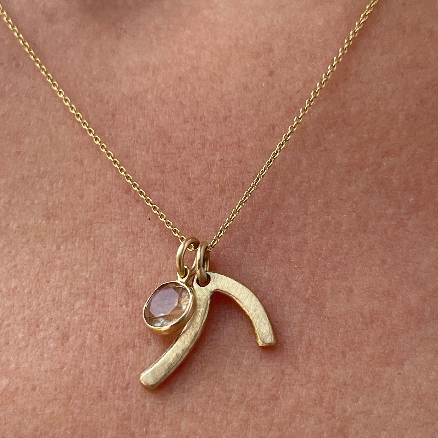 Lucky Wishbone Pendant: 14k Gold